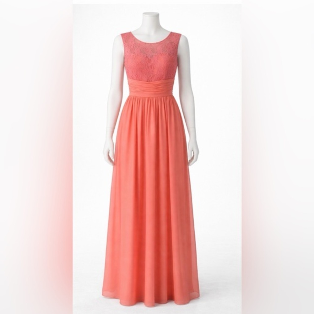 Jaeden Coral Pink Lace Bodice Formal Gown Size Small